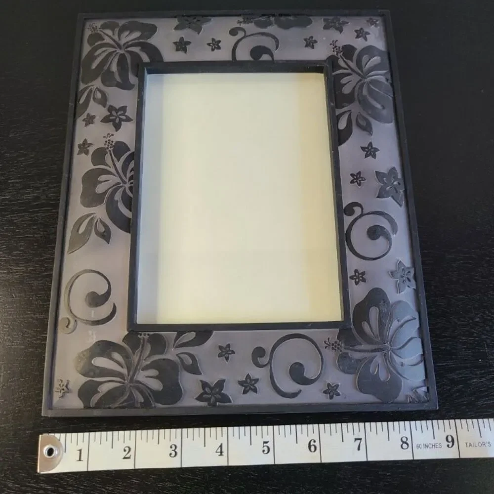 Black Floral Acrylic Picture Frame 5x7 Decorative Translucent Photo Holder Home